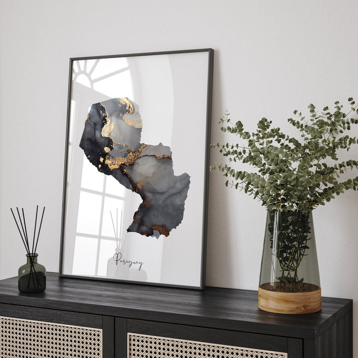Paraguay Map Black & Gold Wall Art Print [EV]