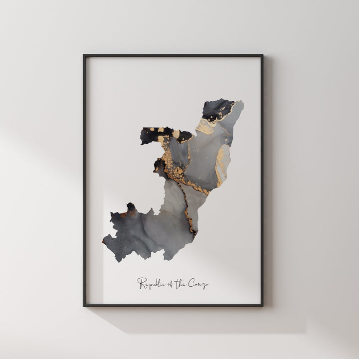 Republic of the Congo Map Black & Gold Wall Art Print [EV]