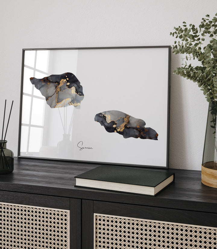 Samoa Map Black & Gold Wall Art Print [EV]