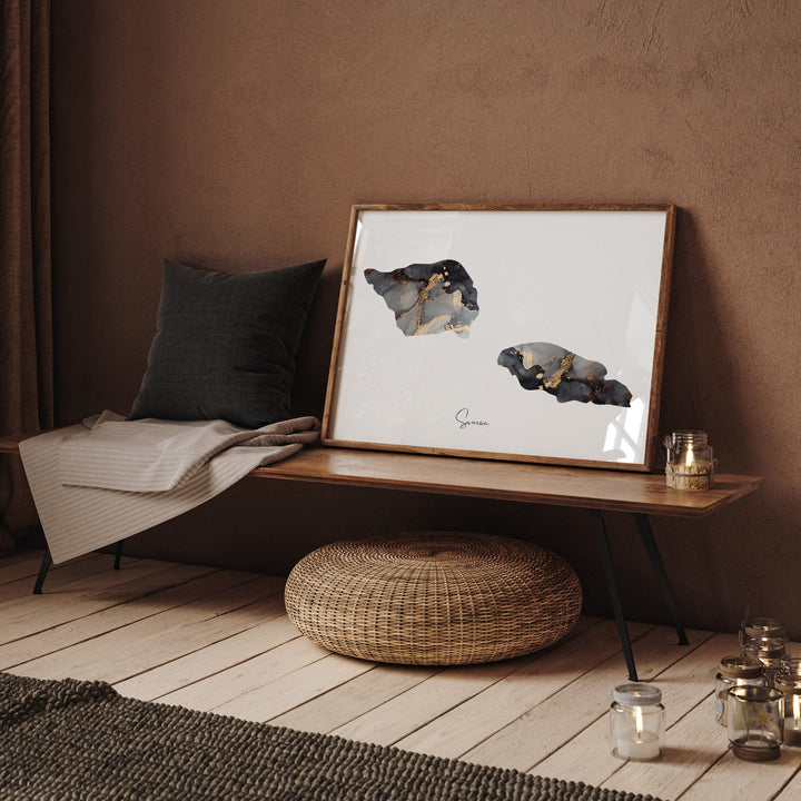 Samoa Map Black & Gold Wall Art Print [EV]