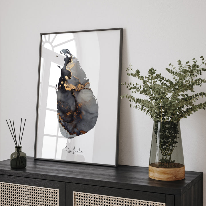 Sri Lanka Map Black & Gold Wall Art Print [EV]