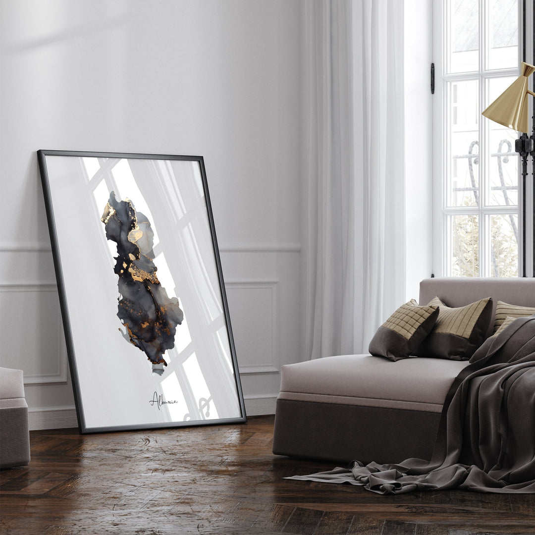 Albania Map Black & Gold Wall Art Print [EV]