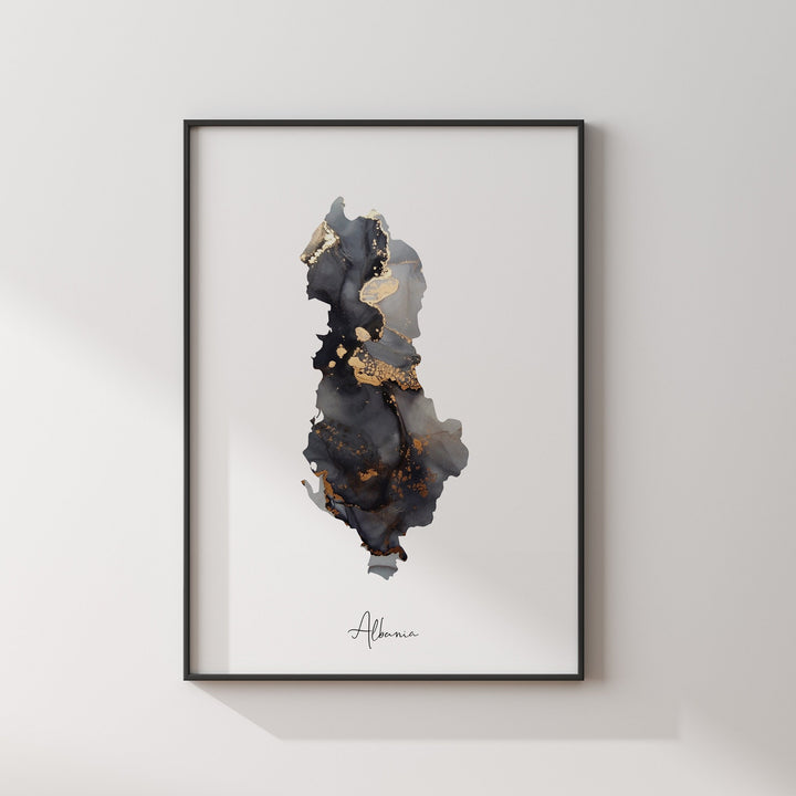 Albania Map Black & Gold Wall Art Print [EV]