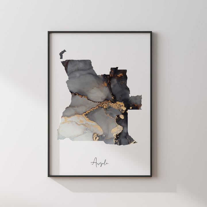 Angola Map Black & Gold Wall Art Print [EV]
