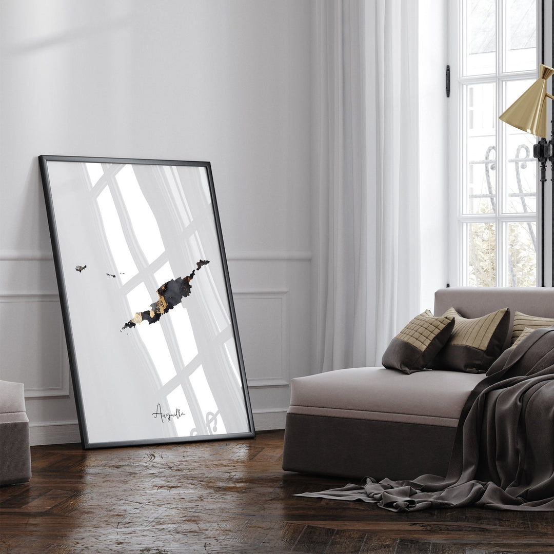 Anguilla Map Black & Gold Wall Art Print [EV]