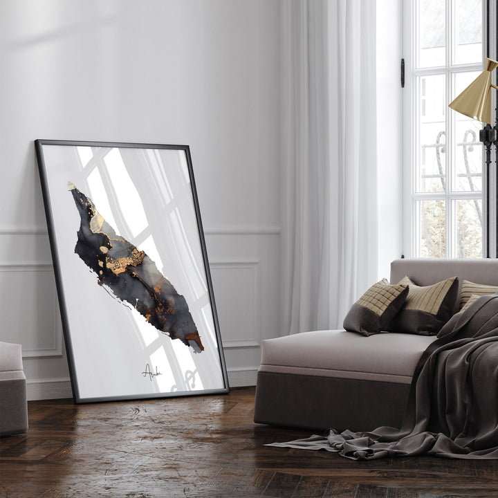 Aruba Map Black & Gold Wall Art Print [EV]