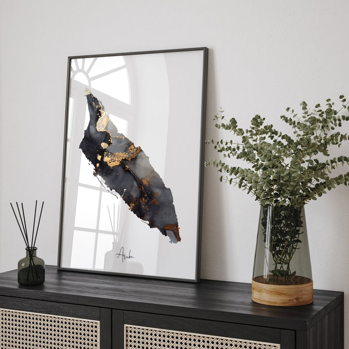 Aruba Map Black & Gold Wall Art Print [EV]