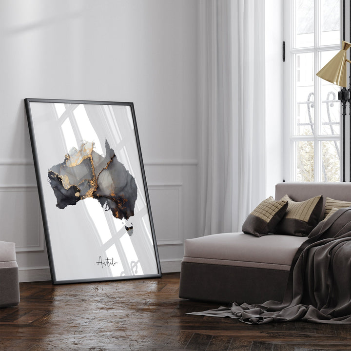 Australia Map Black & Gold Wall Art Print [EV]