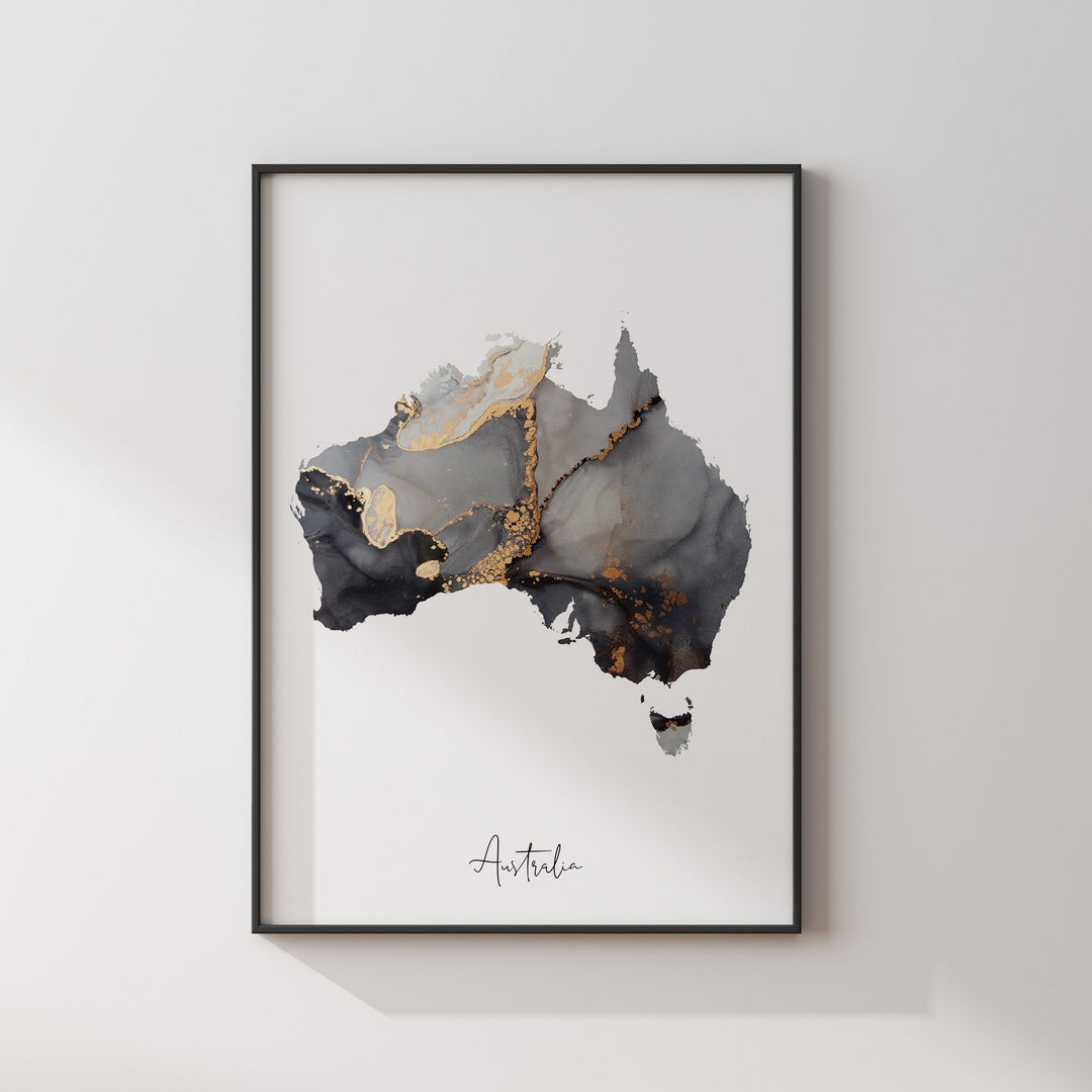 Australia Map Black & Gold Wall Art Print [EV]