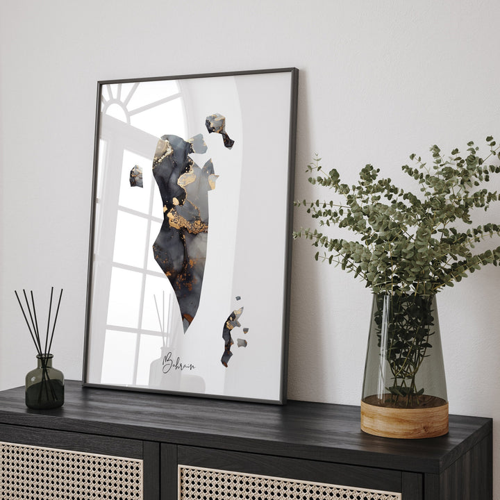 Bahrain Map Black & Gold Wall Art Print [EV]