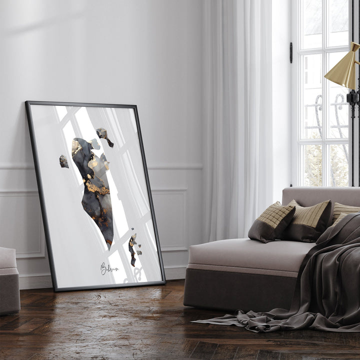 Bahrain Map Black & Gold Wall Art Print [EV]