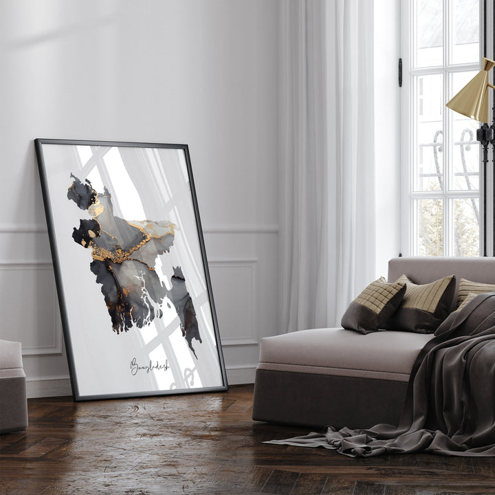 Bangladesh Map Black & Gold Wall Art Print [EV]