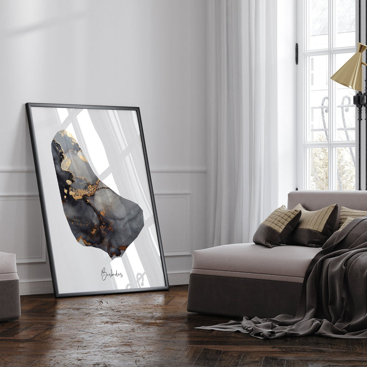 Barbados Map Black & Gold Wall Art Print [EV]