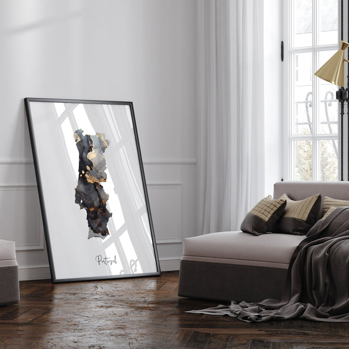 Portugal Map Black & Gold Wall Art Print [EV]