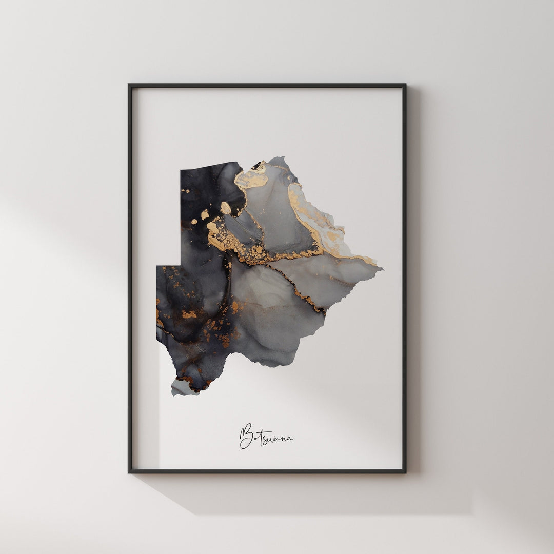 Botswana Map Black & Gold Wall Art Print [EV]