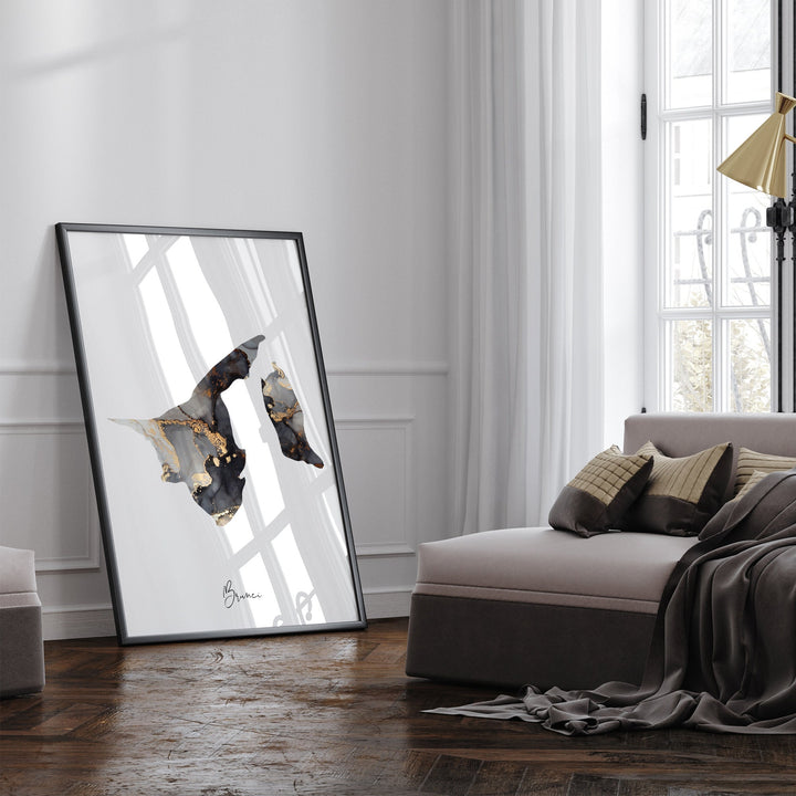 Brunei Map Black & Gold Wall Art Print [EV]