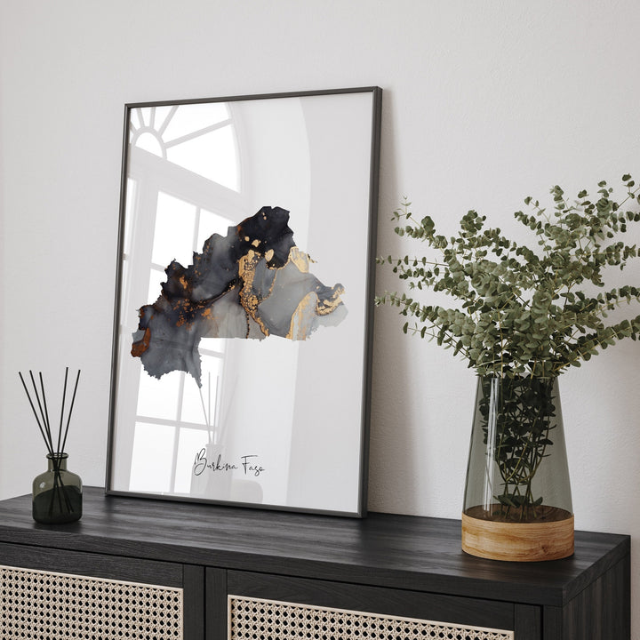 Burkina Faso Map Black & Gold Wall Art Print [EV]