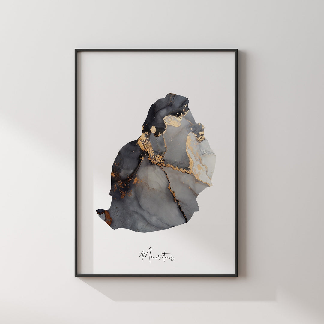 Mauritius Map Black & Gold Wall Art Print [EV]
