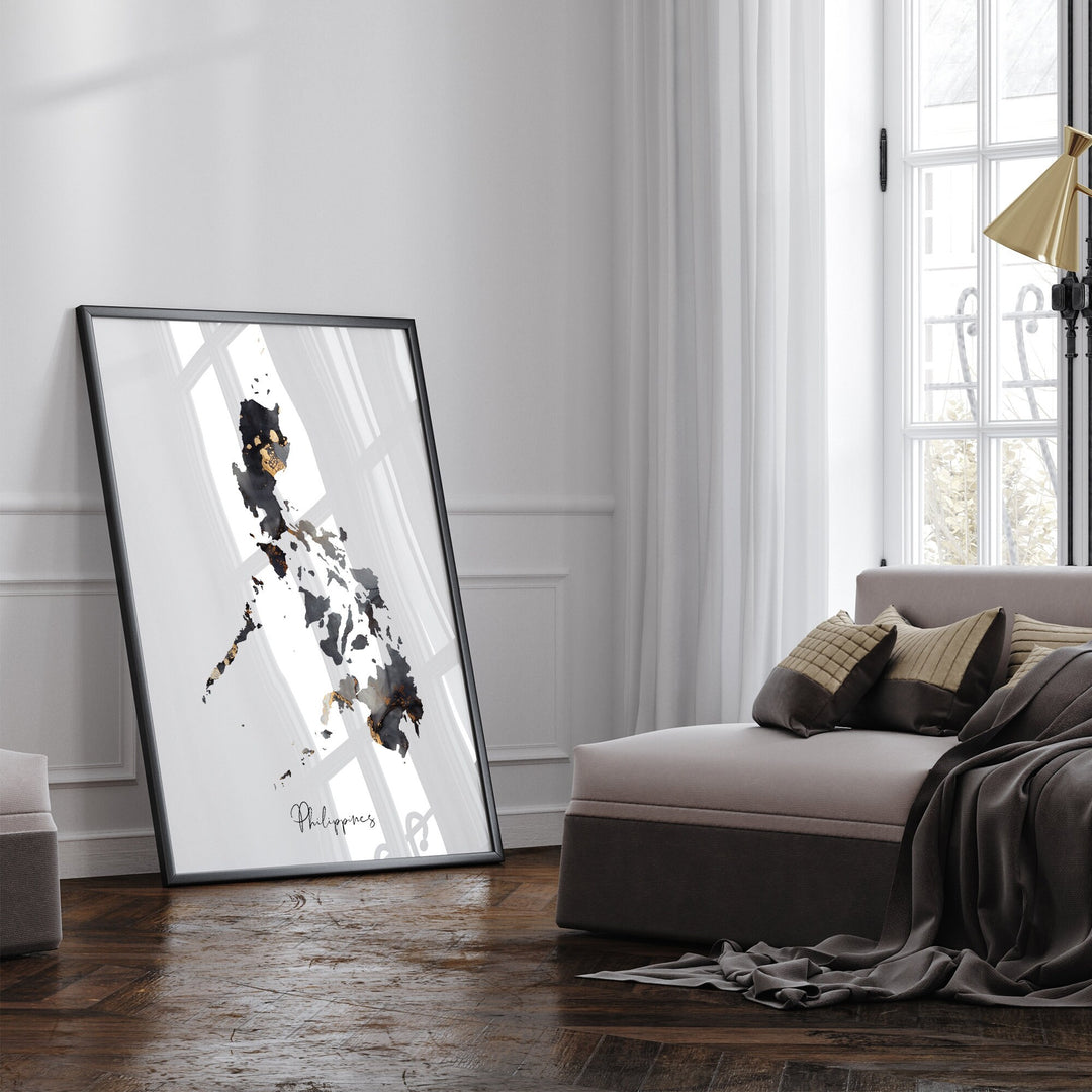 Philippines Map Black & Gold Wall Art Print [EV]