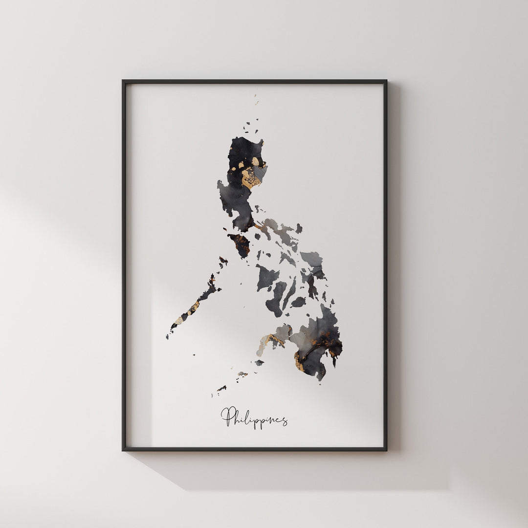 Philippines Map Black & Gold Wall Art Print [EV]