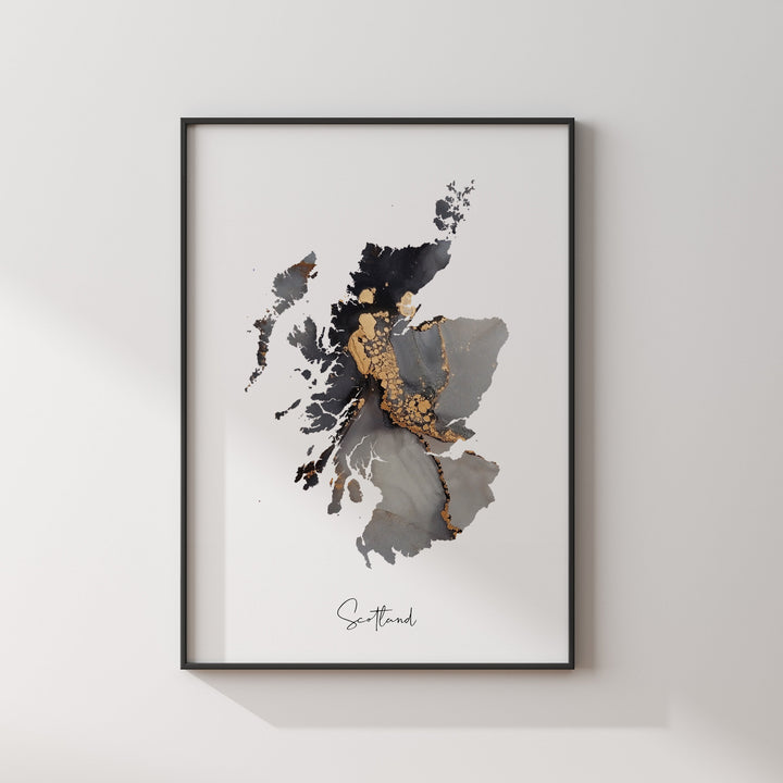 Scotland Map Black & Gold Wall Art Print [EV]