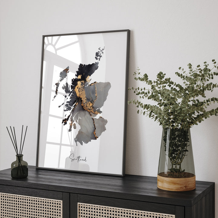 Scotland Map Black & Gold Wall Art Print [EV]
