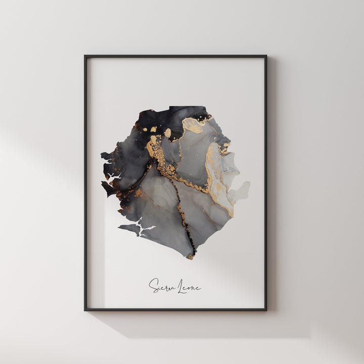Sierra Leone Map Black & Gold Wall Art Print [EV]