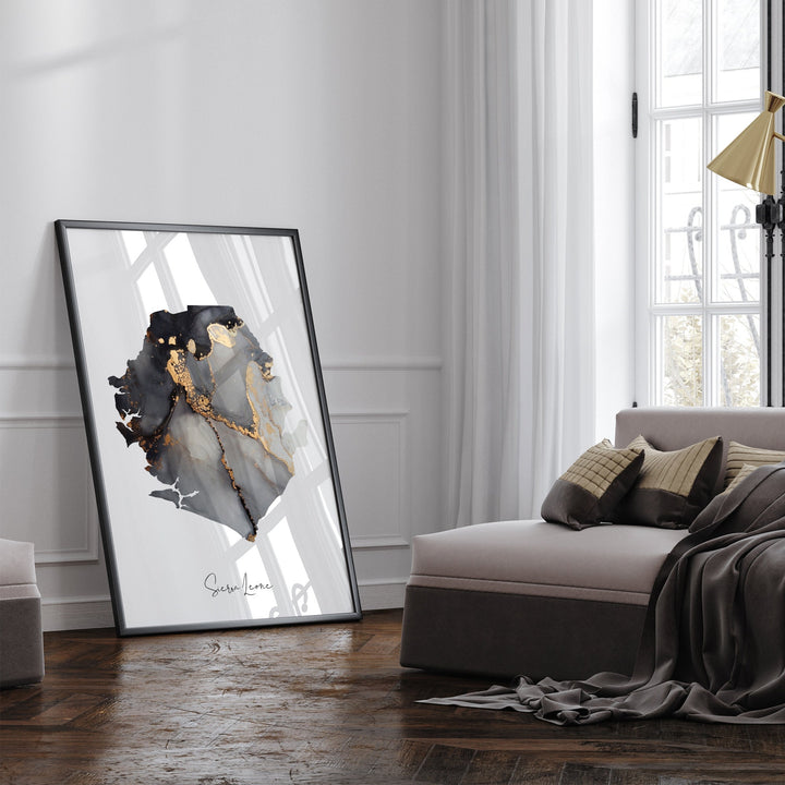 Sierra Leone Map Black & Gold Wall Art Print [EV]