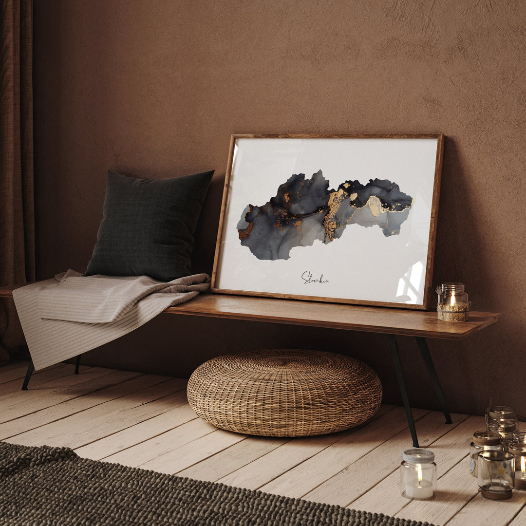 Slovakia Map Black & Gold Wall Art Print [EV]