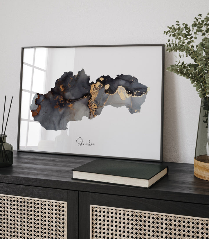 Slovakia Map Black & Gold Wall Art Print [EV]
