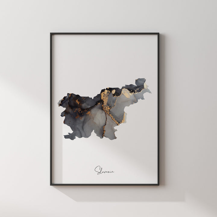 Slovenia Map Black & Gold Wall Art Print [EV]