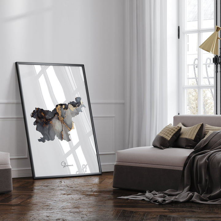 Slovenia Map Black & Gold Wall Art Print [EV]