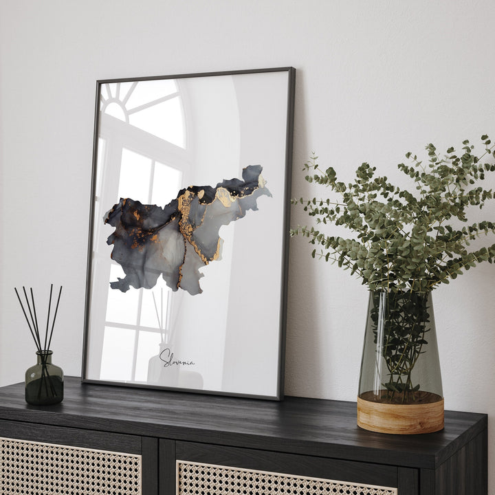 Slovenia Map Black & Gold Wall Art Print [EV]