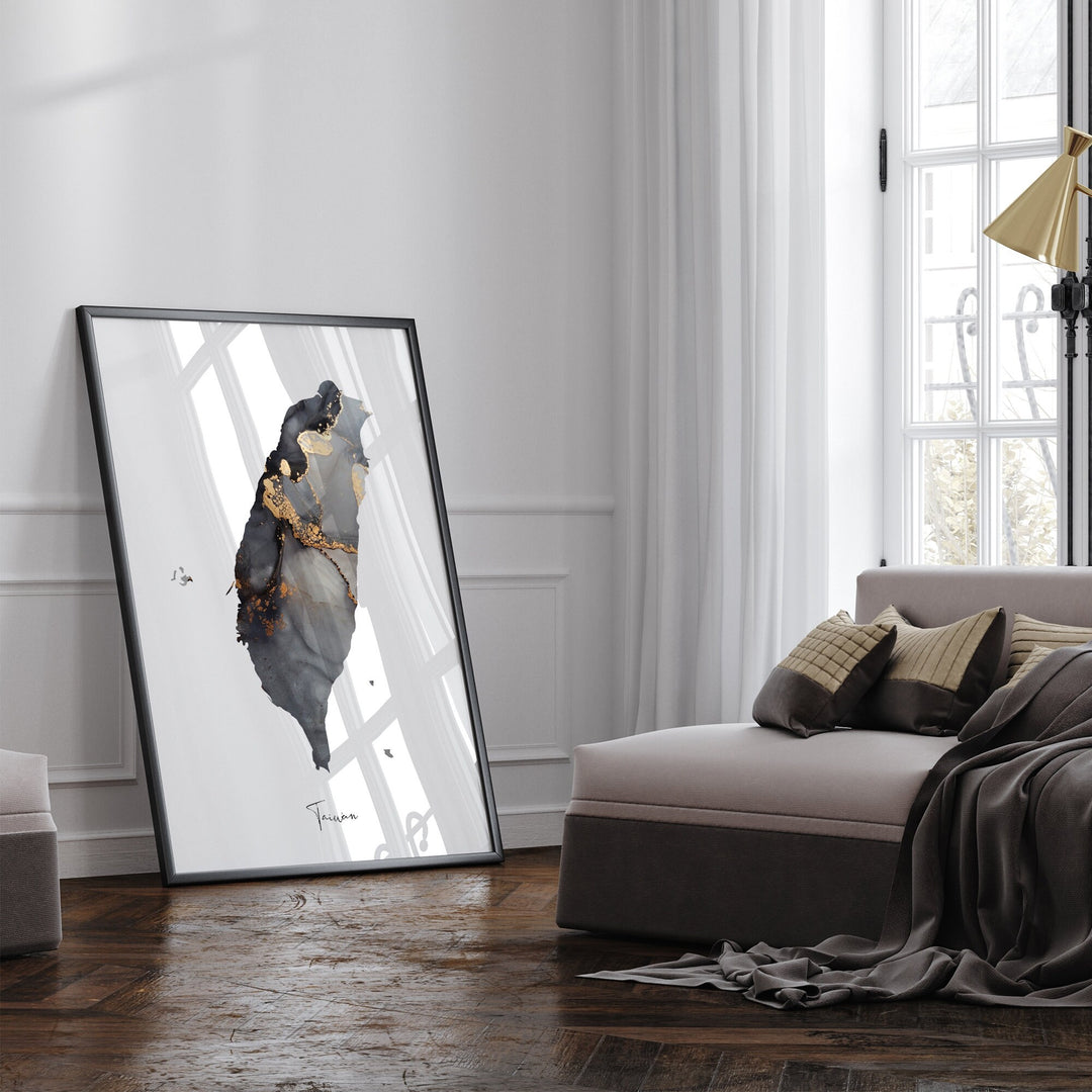 Taiwan Map Black & Gold Wall Art Print [EV]