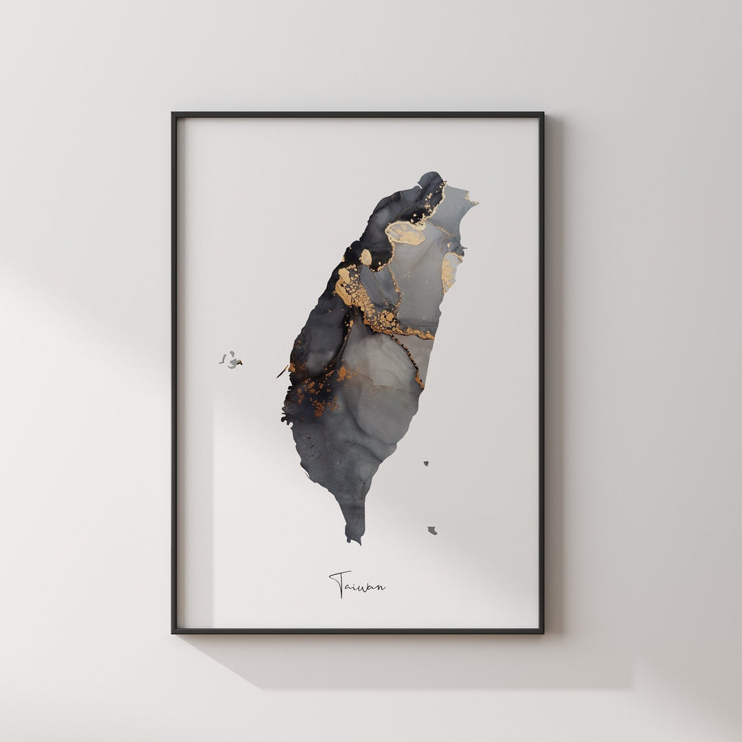 Taiwan Map Black & Gold Wall Art Print [EV]