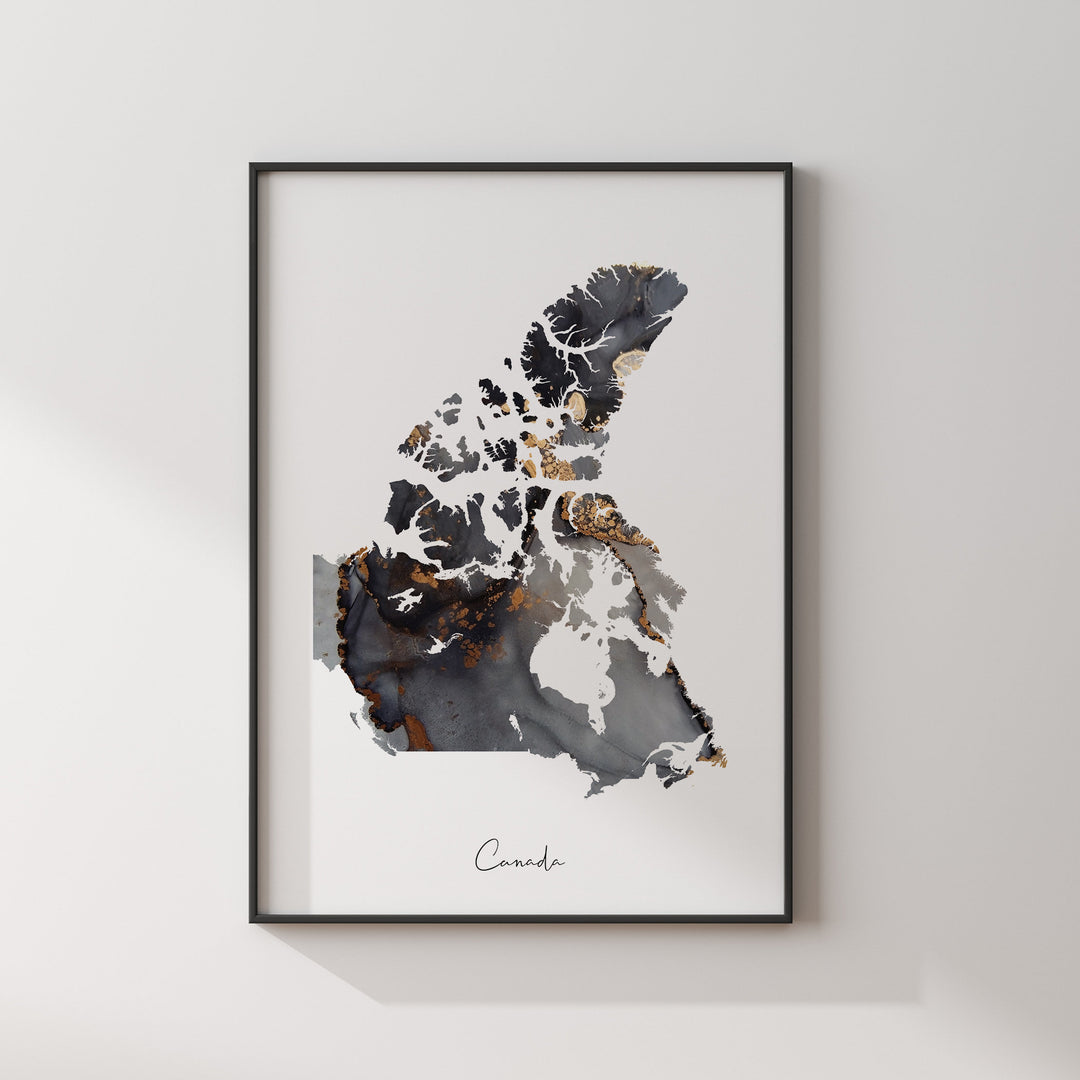 Canada Map Black & Gold Wall Art Print [EV]