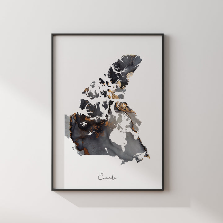 Canada Map Black & Gold Wall Art Print [EV]