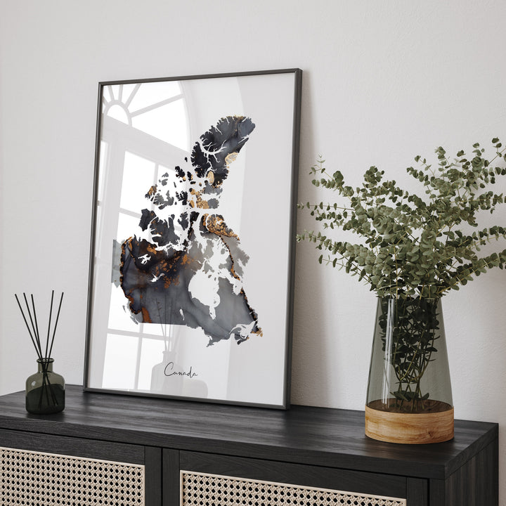 Canada Map Black & Gold Wall Art Print [EV]