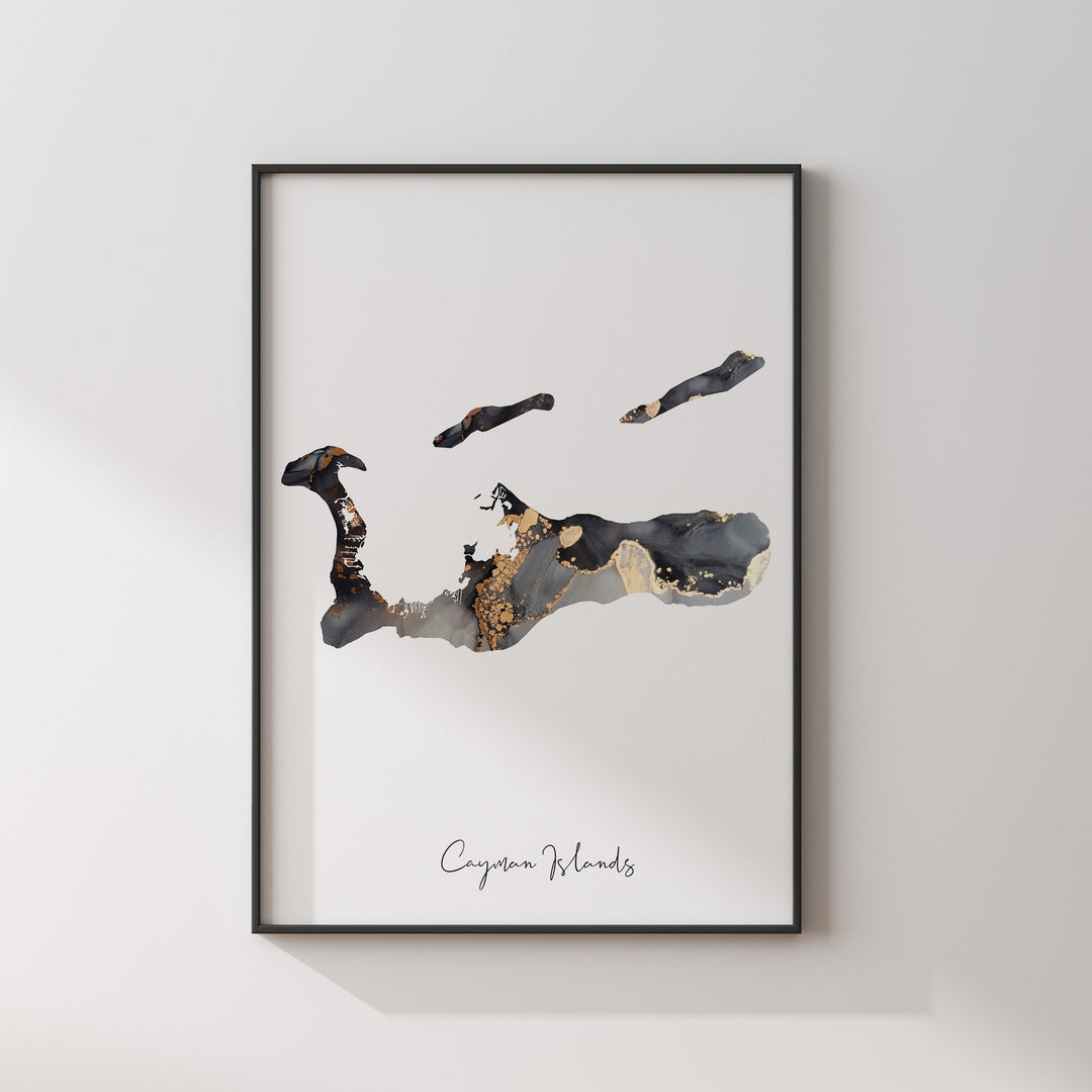 Cayman Islands Map Black & Gold Wall Art Print [EV]