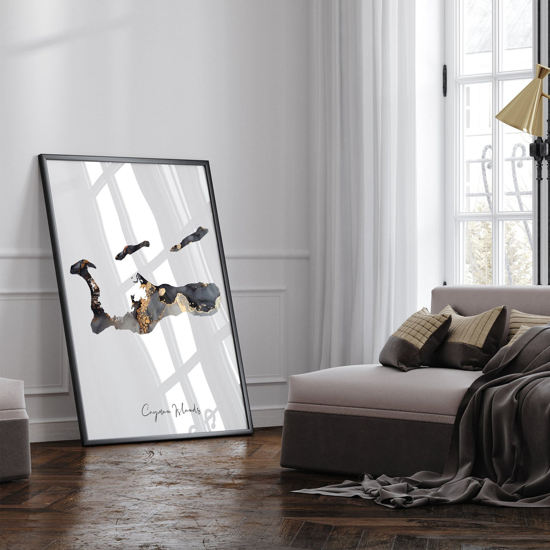 Cayman Islands Map Black & Gold Wall Art Print [EV]