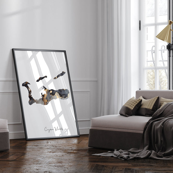 Cayman Islands Map Black & Gold Wall Art Print [EV]