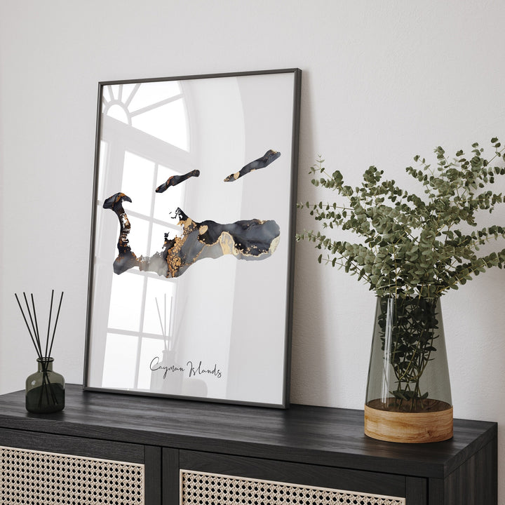 Cayman Islands Map Black & Gold Wall Art Print [EV]