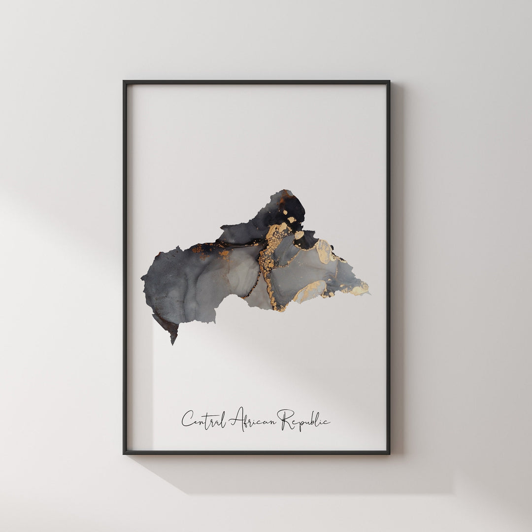 Central African Republic Map Black & Gold Wall Art Print [EV]