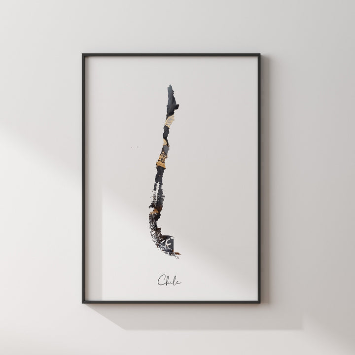 Chile Map Black & Gold Wall Art Print [EV]