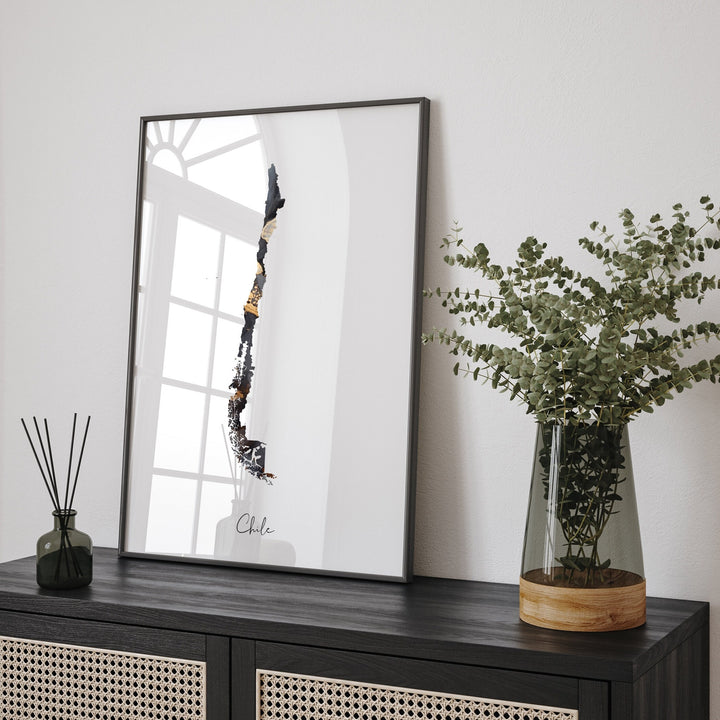Chile Map Black & Gold Wall Art Print [EV]