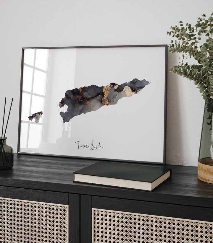 Timor-Leste Map Black & Gold Wall Art Print [EV]