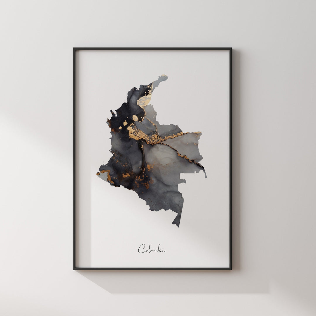 Colombia Map Black & Gold Wall Art Print [EV]