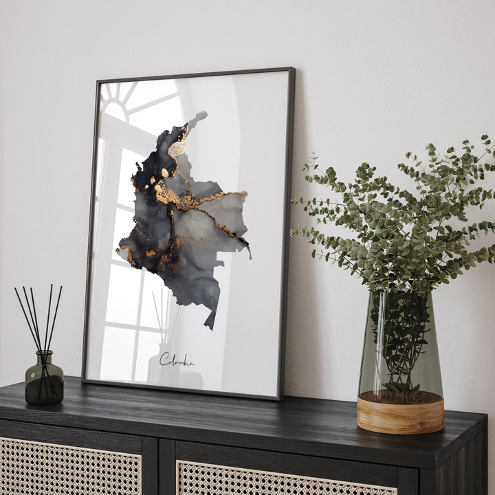 Colombia Map Black & Gold Wall Art Print [EV]