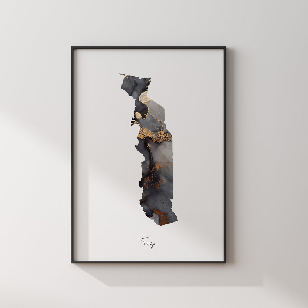 Togo Map Black & Gold Wall Art Print [EV]