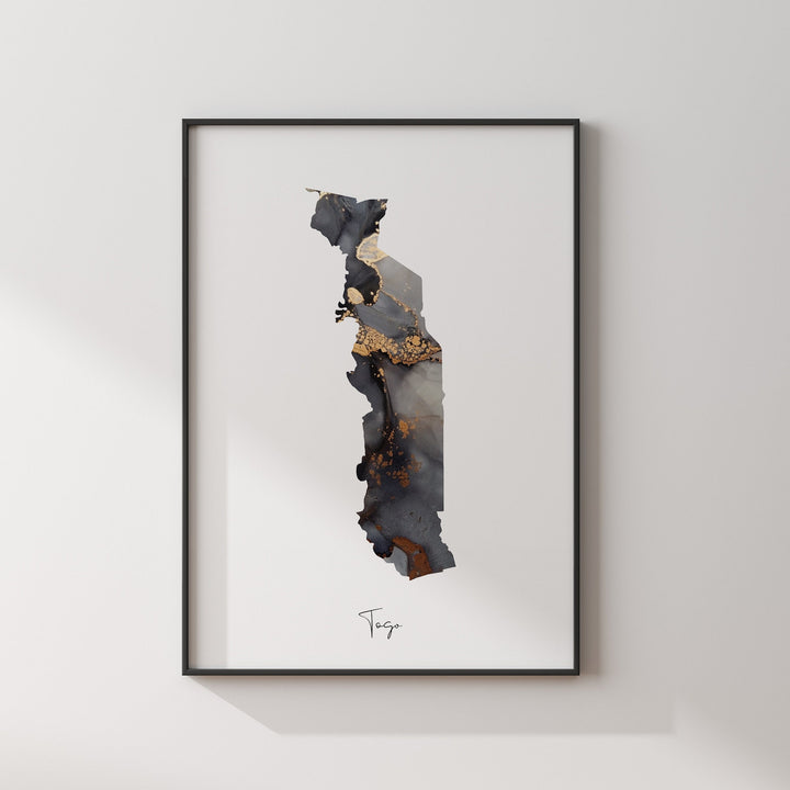 Togo Map Black & Gold Wall Art Print [EV]